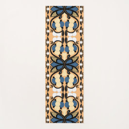 Tapis De Yoga Art populaire fleuri bleu et jaune estonien
