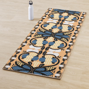 Tapis De Yoga Art populaire fleuri bleu et jaune estonien
