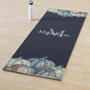 Tapis De Yoga Automne Automne Bleu Aquarelle Citrouille Rustique