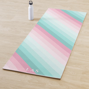 Tapis De Yoga Bande diagonale verte et rose pâle