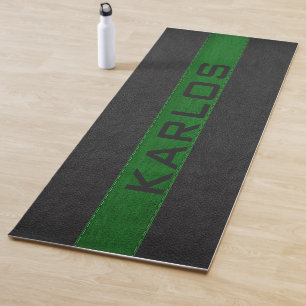 Tapis De Yoga Bandes en cuir cousu noir et vert