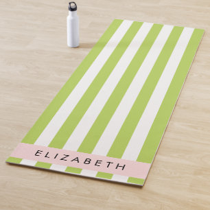 Tapis De Yoga Bandes vertes, Lignes, Motif rayé, Votre Nom