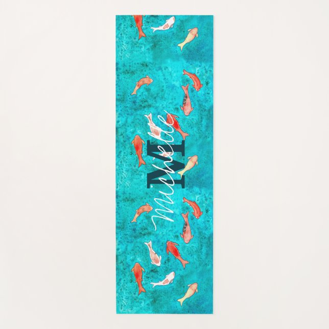 Tapis De Yoga Bassin de poissons Koi avec monogramme personnalis (Devant)