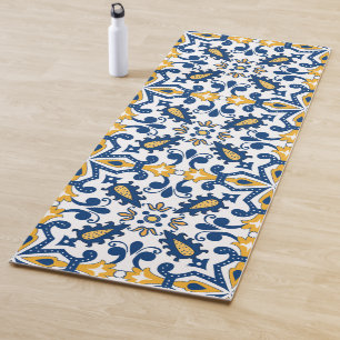 Tapis De Yoga 💙 💛 Beau Azulejos bleu et jaune,   Yoga Ma
