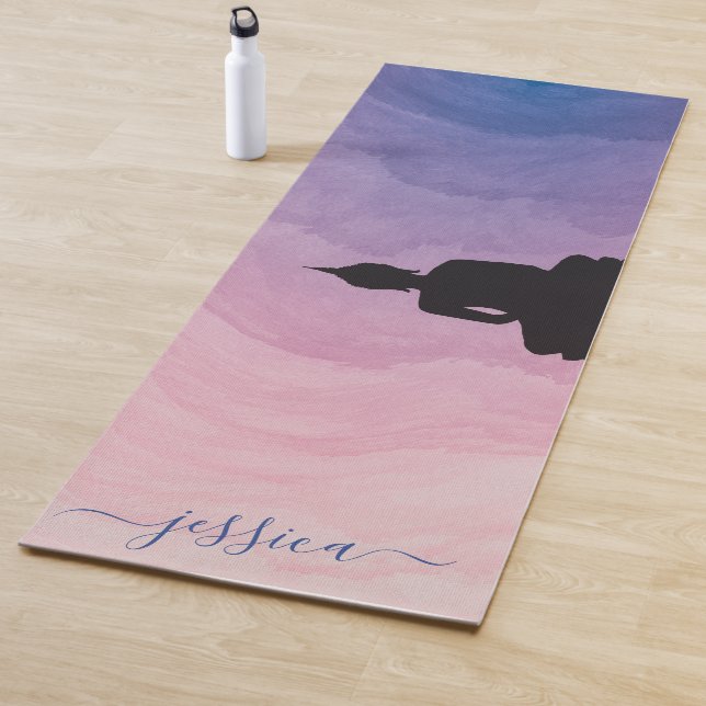 Tapis De Yoga Beau bleu rose violet Ombre Bouddha personnalisé (En situation)