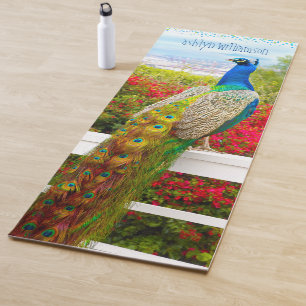 Tapis De Yoga Beau bleu vert Peacock élégant Nom personnalisé
