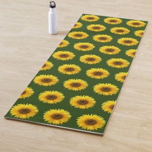 Tapis De Yoga Beau motif tournesol sur vert forêt