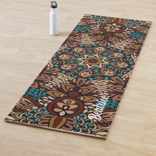 Tapis De Yoga Beau Tons Terre Turquoise Bleu Brown Mandala