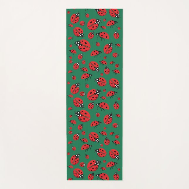 Tapis De Yoga Beaucoup de Red Ladybugs Lucky Motif Green (Devant)