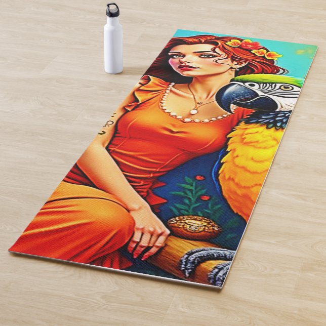 Tapis De Yoga Beauté tropicale et design de perroquets bleus (En situation)