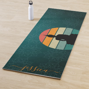 Tapis De Yoga Beautiful Green Retro Sunset Mandala Nom personnal