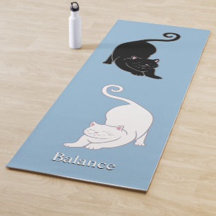 Tapis De Yoga Beaux chats de yoga noirs et blancs sur fond bleu