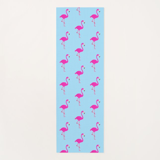 Tapis De Yoga Beaux flamants roses sur bleu clair (Devant)