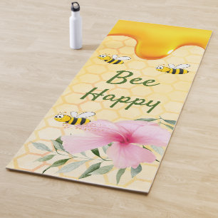 Tapis De Yoga Bee Happy bumble abeilles jaune miel doux