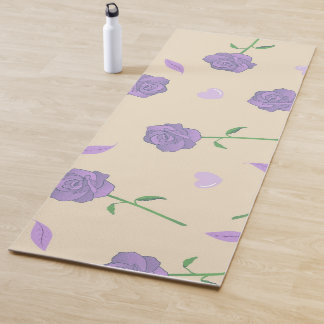 Tapis De Yoga Beige violet Rose Floral Boho Motif botanique