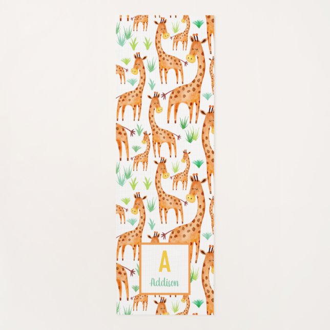 Tapis De Yoga Belle aquarelle Giraffe Animal Personnalisé (Devant)