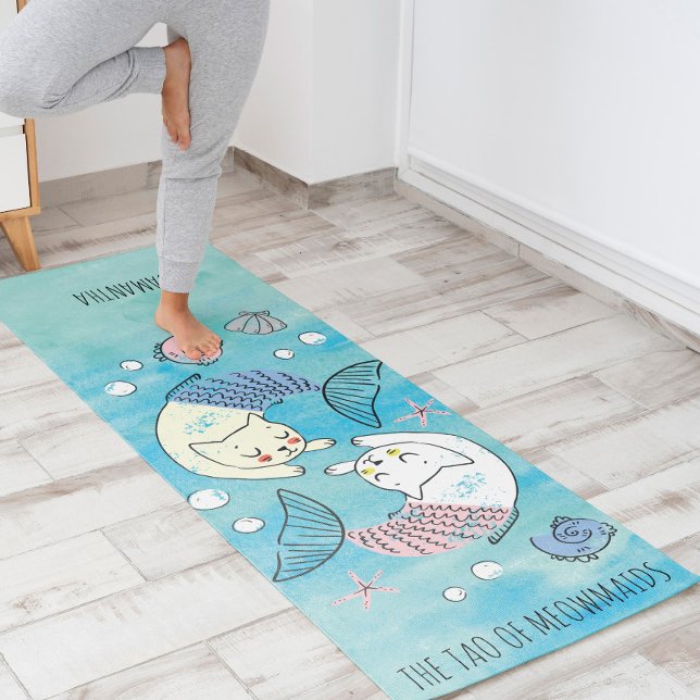 Tapis De Yoga Belle aquarelle verte Tao de Meowmaids (Find your path to serenity and the right balance of awesomeness with this yin yang tao inspired mat)