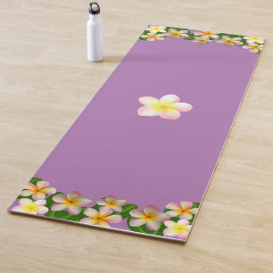 Tapis De Yoga Belles fleurs de frangipanier sur violet lavande