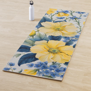 Tapis De Yoga Belles Fleurs Jaunes et Bleues