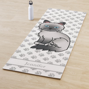 Tapis De Yoga Birman / Ragdoll Point Bleu Avec Pattes & Nom