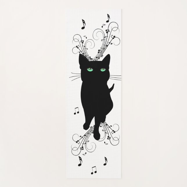 Tapis De Yoga Black Cat Surrounded by Whispering Notes of Music (Devant)