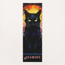 Tapis De Yoga Black Cat Vitrail Rouge Éffrayant