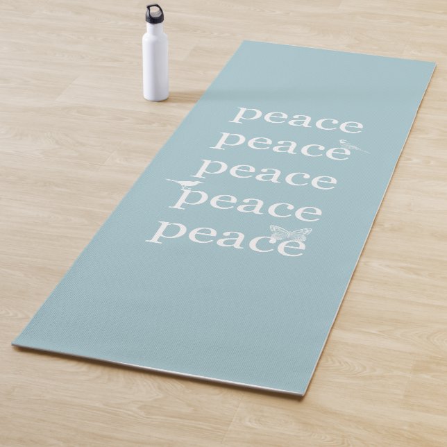 Tapis De Yoga Blanc Bleu Paix inspiration citations oiseaux (En situation)