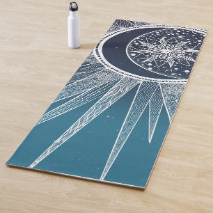 Tapis De Yoga Blanc Sun Moon Mandala Blue Gradient Design