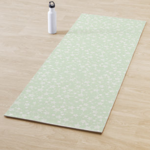 Tapis De Yoga Blanc sur vert menthe   Motif d'étoiles d'impressi