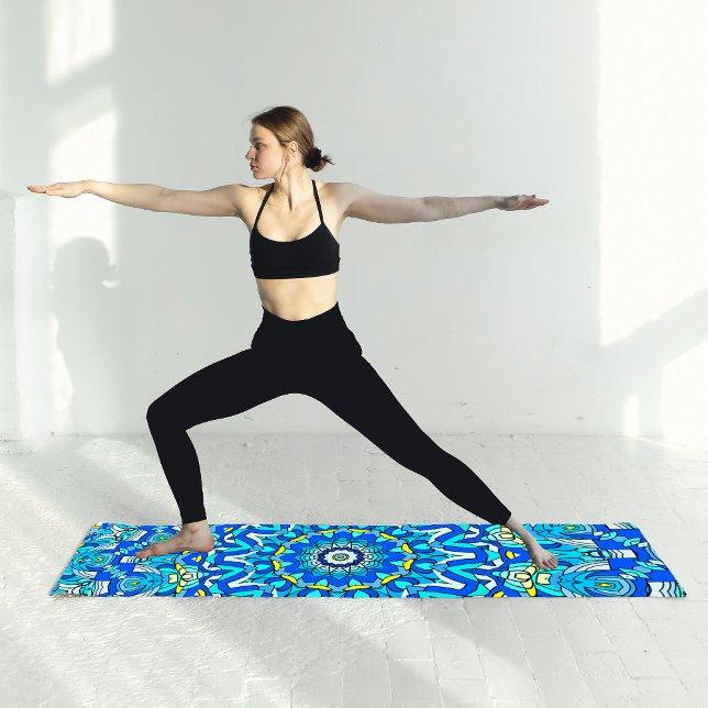 Tapis De Yoga Bleu 12 Pétales 12 Coeurs Circulaire Géométrique (Créateur téléchargé)