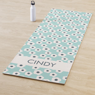 Tapis De Yoga Bleu céleste Personnalisé Moderne Rétro Floral