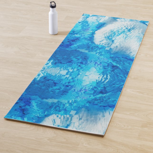 Tapis De Yoga Bleu et blanc Mélange d'art Abstrait (En situation)