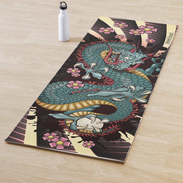 Tapis De Yoga Bleu Grunge Dragon Tattoo Bleu Dragon (En situation)