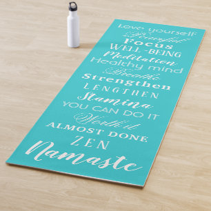 Tapis de Yoga Bleu Mots Motivationnels Modernes