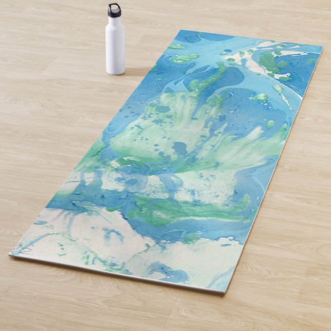 Tapis De Yoga Bleu Vert Blanc Moderne Abstrait Design Modèle (En situation)