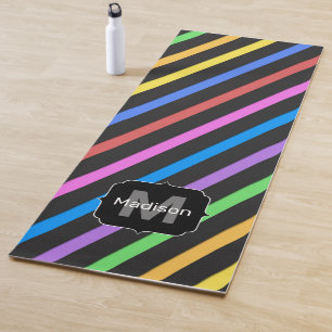 Tapis De Yoga Bleu violet Bleu noir bandes trippées Monogramme