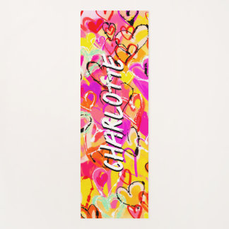 Tapis De Yoga Bliss vibrants : Coeurs de graffitis rose et jaune