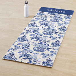 Tapis De Yoga Blue Chinoiserie Monogram Name