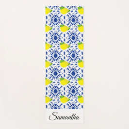 Tapis De Yoga Blue Geometric Lemon Tile