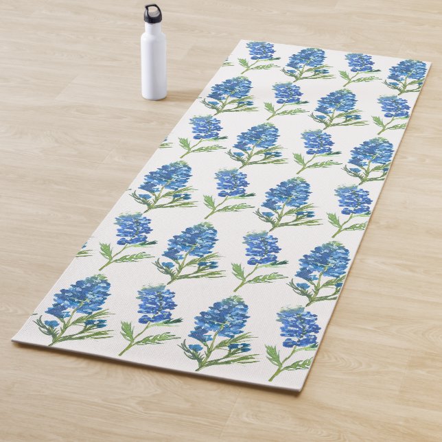 Tapis De Yoga Bluebonnets Texas Blue Flowers Aquarelle (En situation)