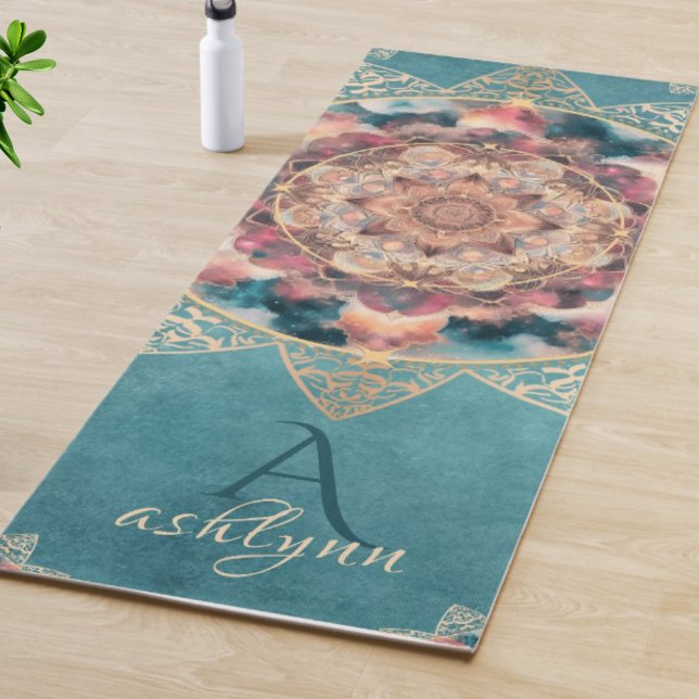 Tapis De Yoga Boho Aquarelle Nebula Gold Flower Mandala Yogi (Boho Watercolor Nebula Gold Flower Mandala  Pattern Yoga Mat Yogi Gift For Her)