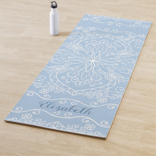 Tapis De Yoga Boho bleu clair Mandala Élégant Monogramme