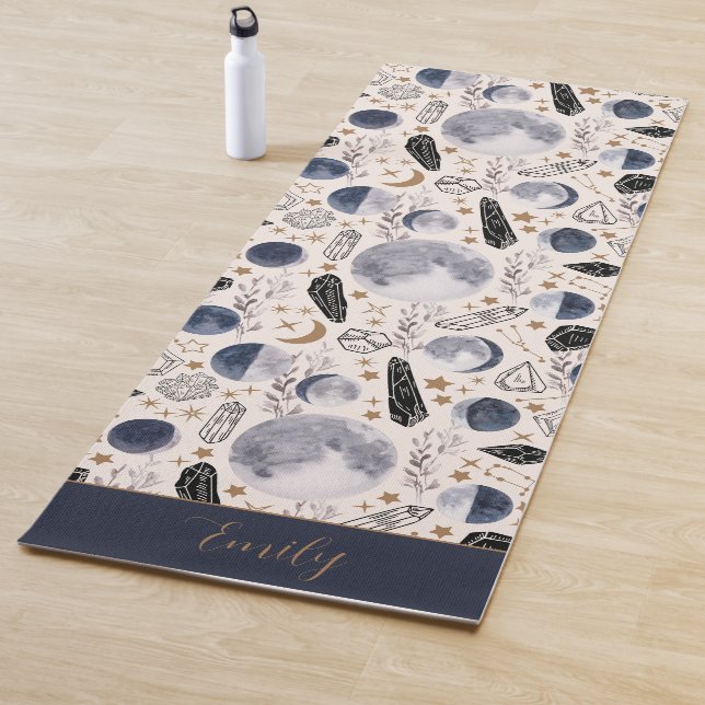 Tapis De Yoga Boho Céleste Lune Phase Crystal Motif mystique (En situation)
