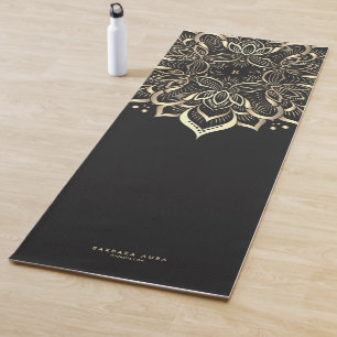 Tapis De Yoga Boho Lotus Black Gold Mandala
