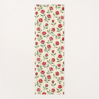 Tapis de yoga botanique aux roses rouges aquarelle