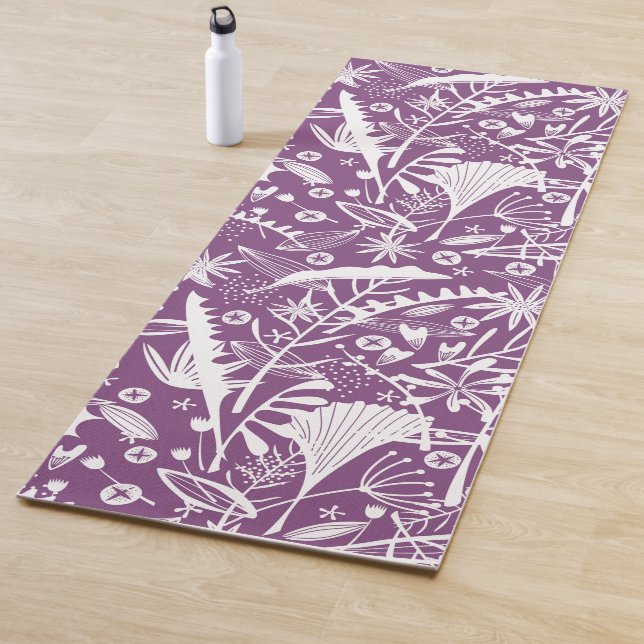 Tapis De Yoga Botanique violet moderne (En situation)