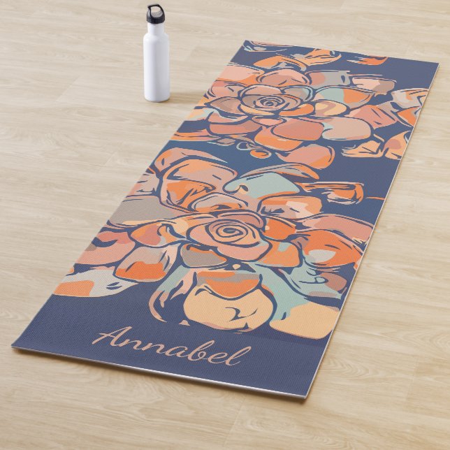 Tapis De Yoga Botaniques d'automne en Terre Neutres et Marine (En situation)