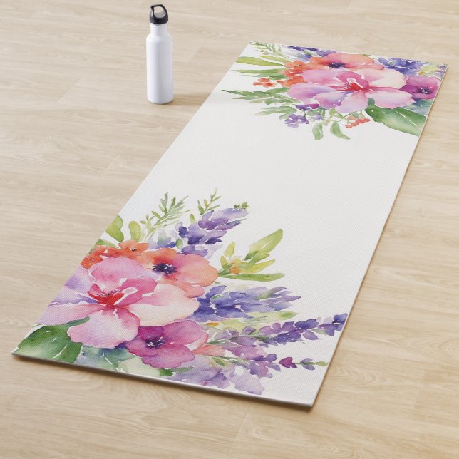Tapis De Yoga Bouquet floral aquarelle (En situation)