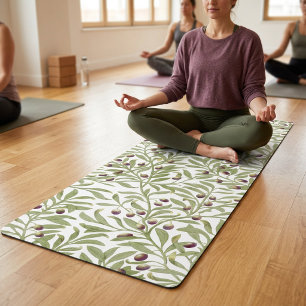 Tapis De Yoga Branche d'Olivier Botanique Vert Sauge Aquarelle