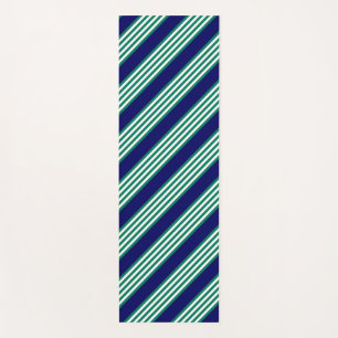 Tapis De Yoga Brayures blanches et vertes motif avec bleu marine